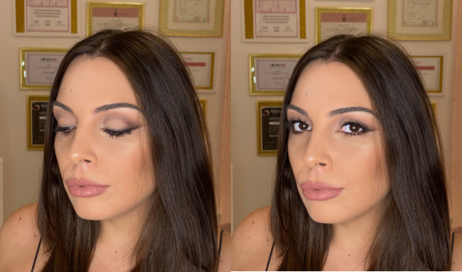 Comparazione del prima e dopo di Teresa truccata a domicilio a Palermo.